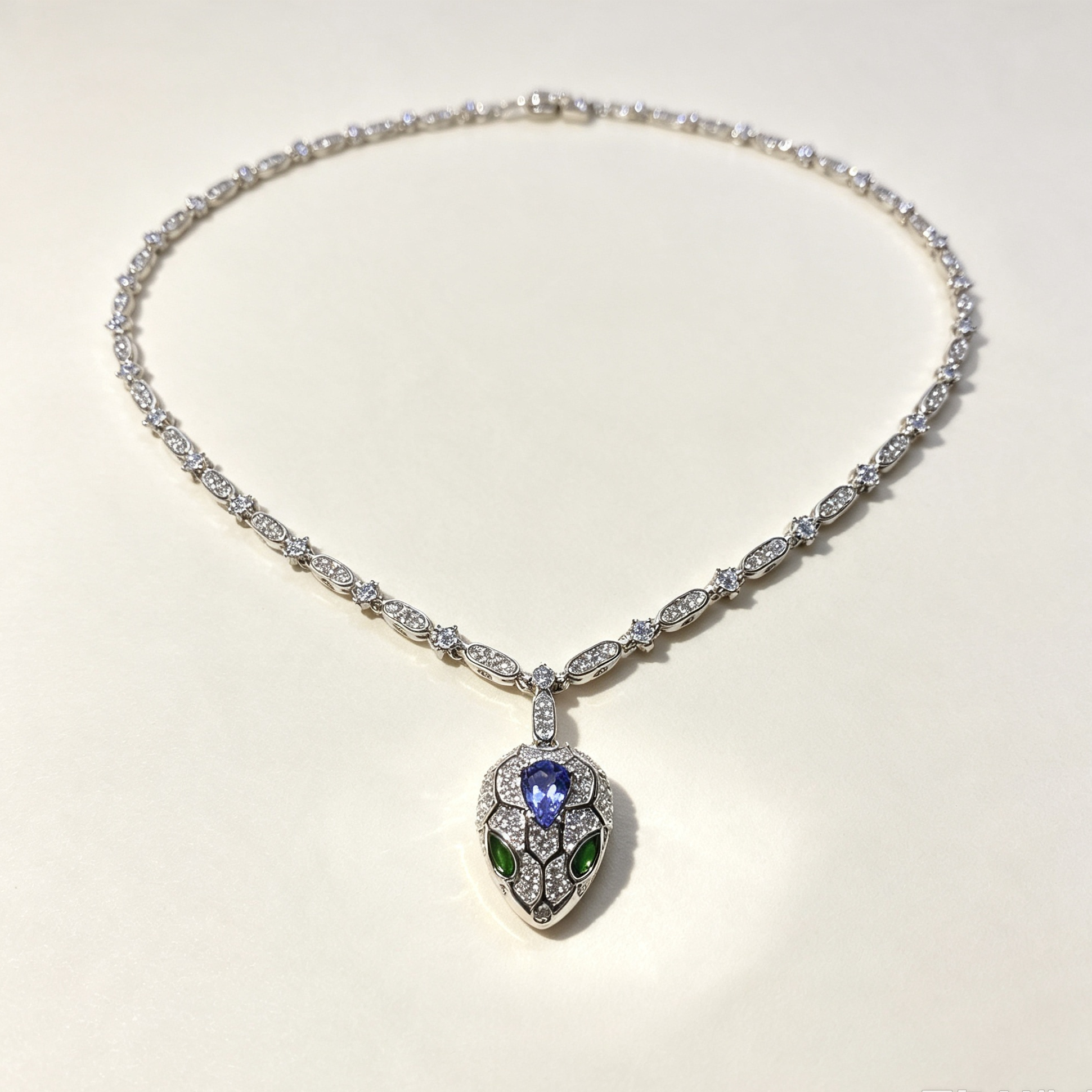 Luxury Snake‑Head Pendant Necklace, Blue & Green Gemstone Evening Jewelry