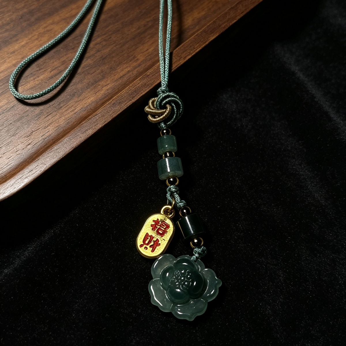 Natural Green Jade Hand‑Carved Flower Tassel Charm, Traditional Chinese Fortune Tag Jade Phone / Bag Pendant