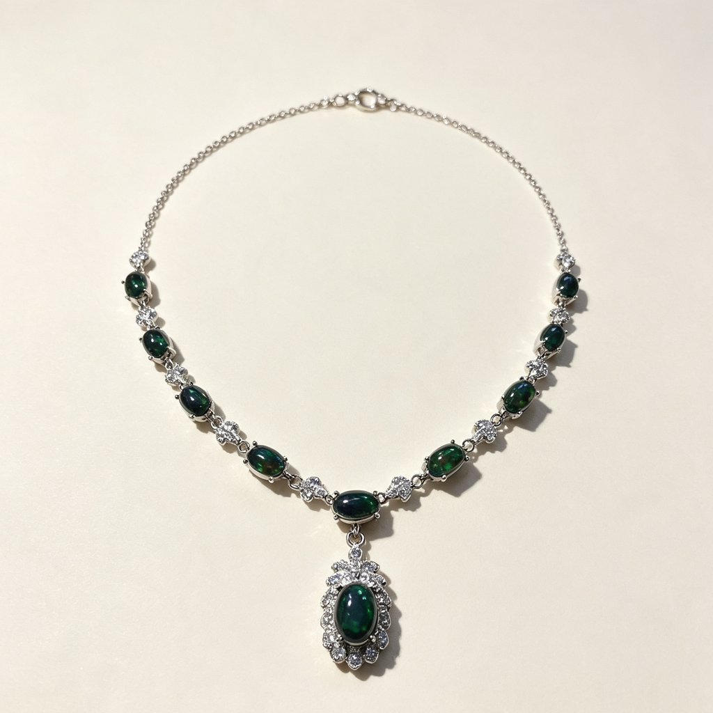 Natural Black Opal Pendant Necklace, Flash Color Play Gemstone Jewelry