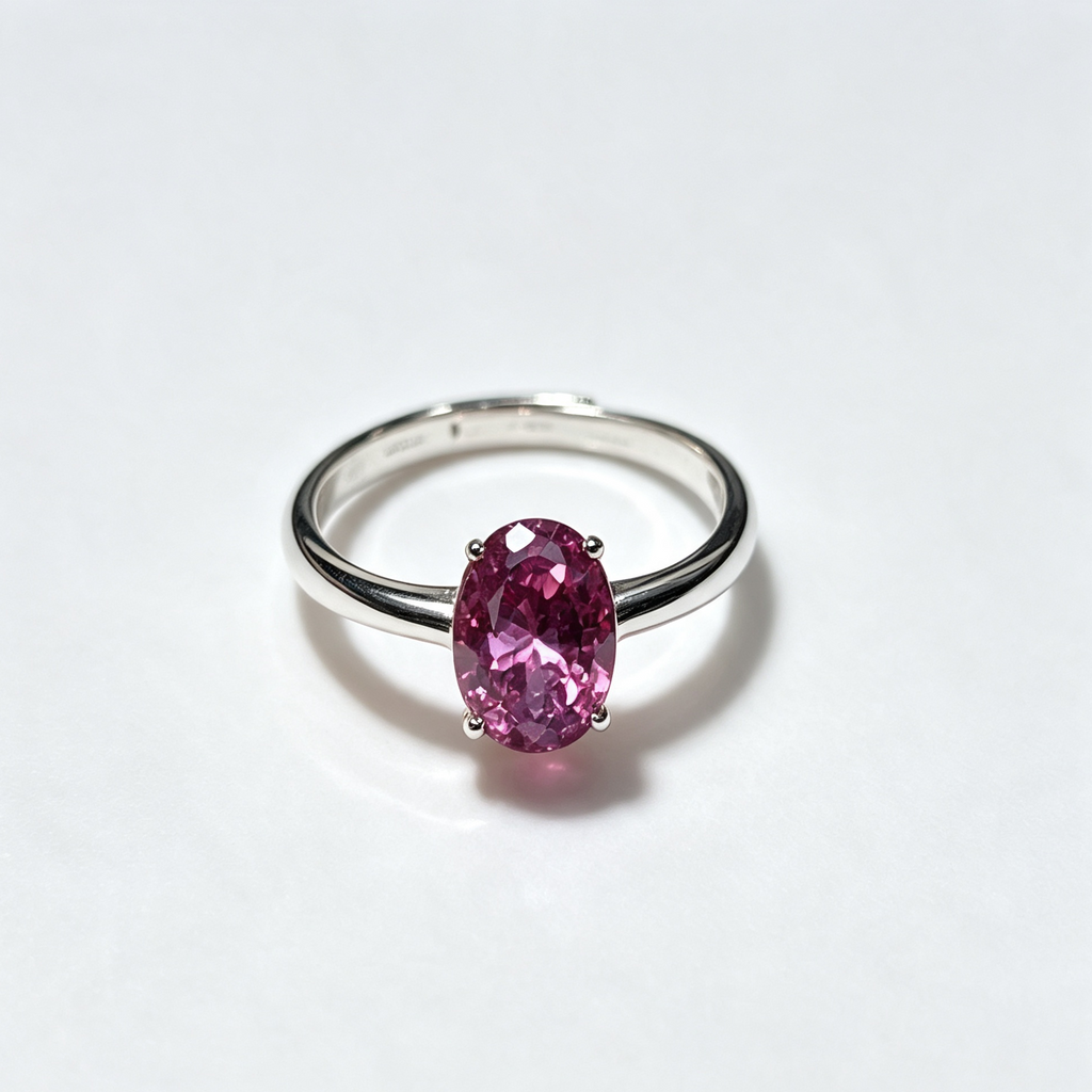 Minimalist Oval Pink Gemstone Solitaire Ring, Dainty Daily Jewelry