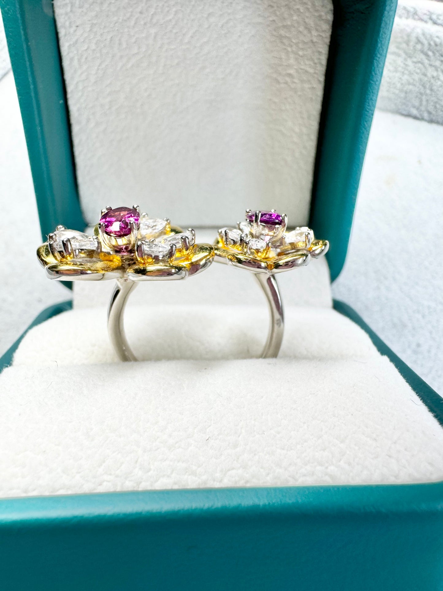 Purple Garnet Flower S925 Ring
