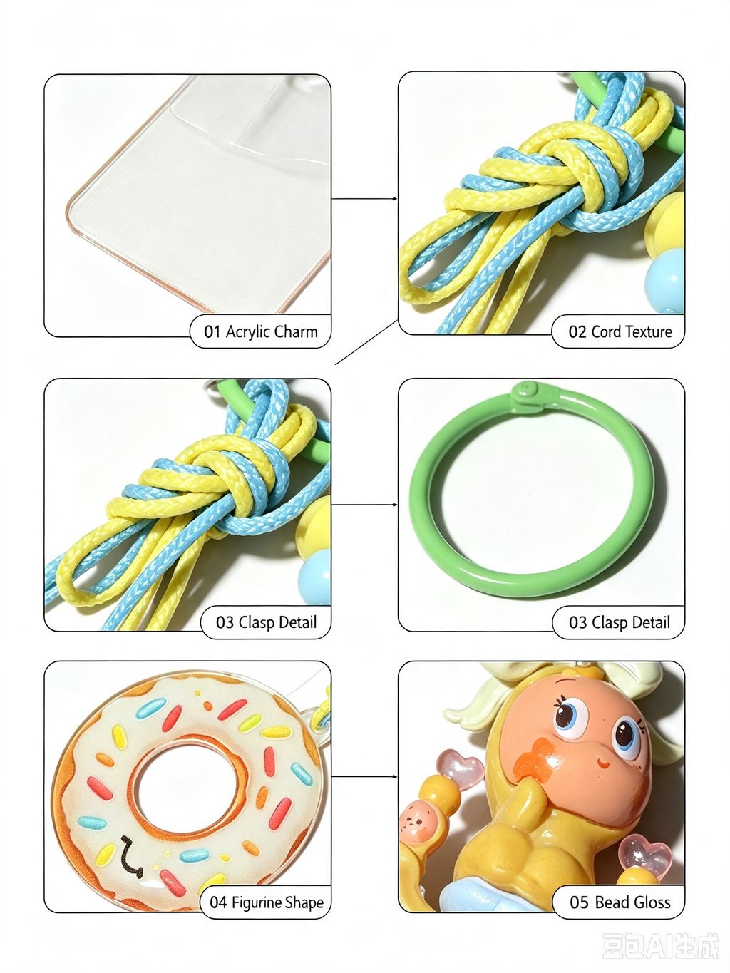 Cute Cartoon Doll Phone Charm Keychain, Colorful Braided Wrist Strap, Kawaii Handbag Bag Pendant Accessory