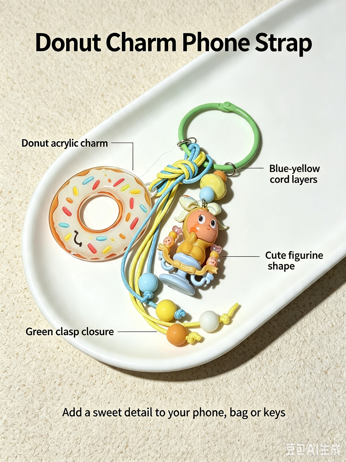 Cute Cartoon Doll Phone Charm Keychain, Colorful Braided Wrist Strap, Kawaii Handbag Bag Pendant Accessory