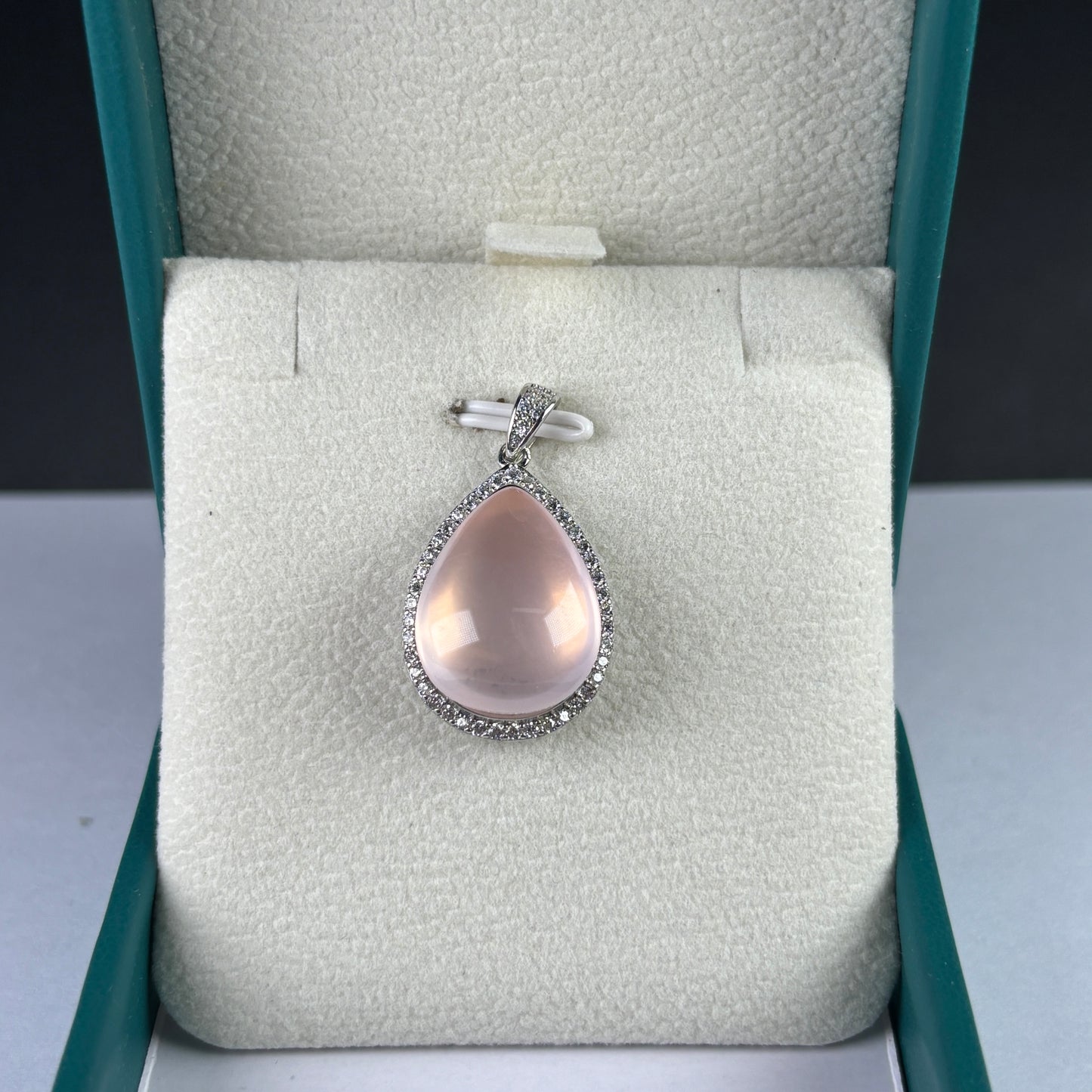 S925 Star-light Flash Tear Drop Shape Rose quartz Pendent