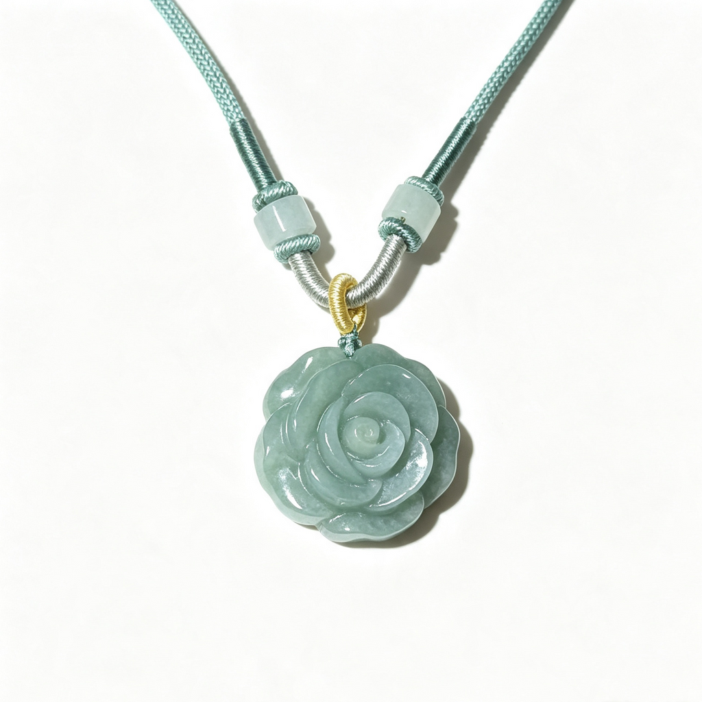 Natural A-Grade Jadeite Rose Flower Necklace
