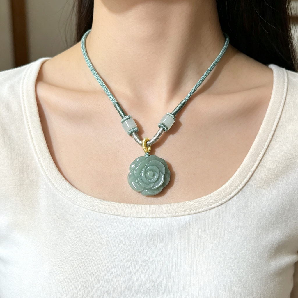 Natural A-Grade Jadeite Rose Flower Necklace