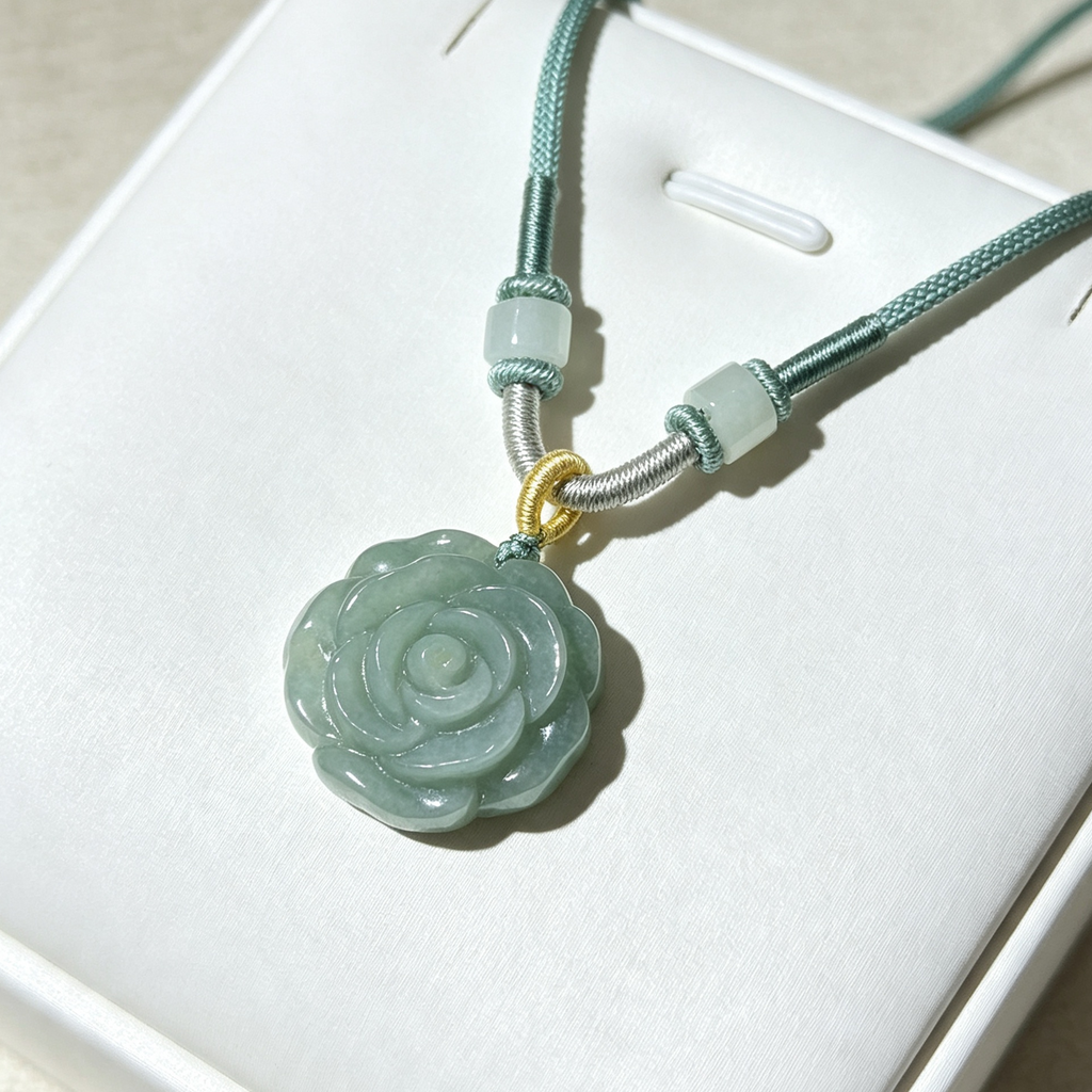 Natural A-Grade Jadeite Rose Flower Necklace