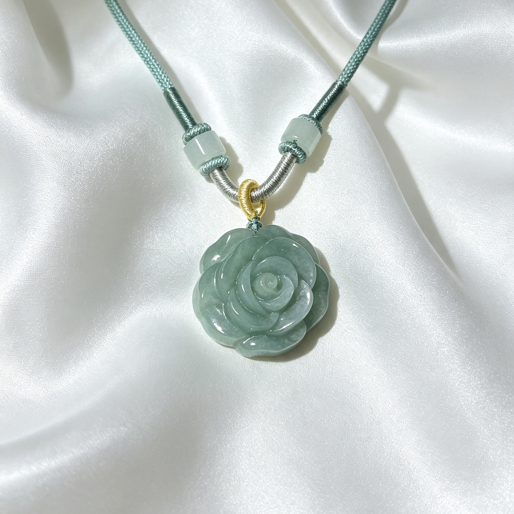 Natural A-Grade Jadeite Rose Flower Necklace