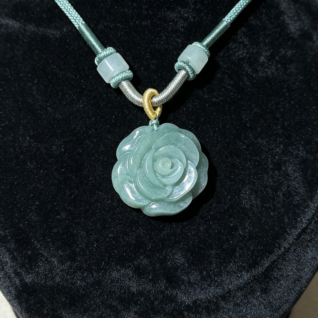 Natural A-Grade Jadeite Rose Flower Necklace