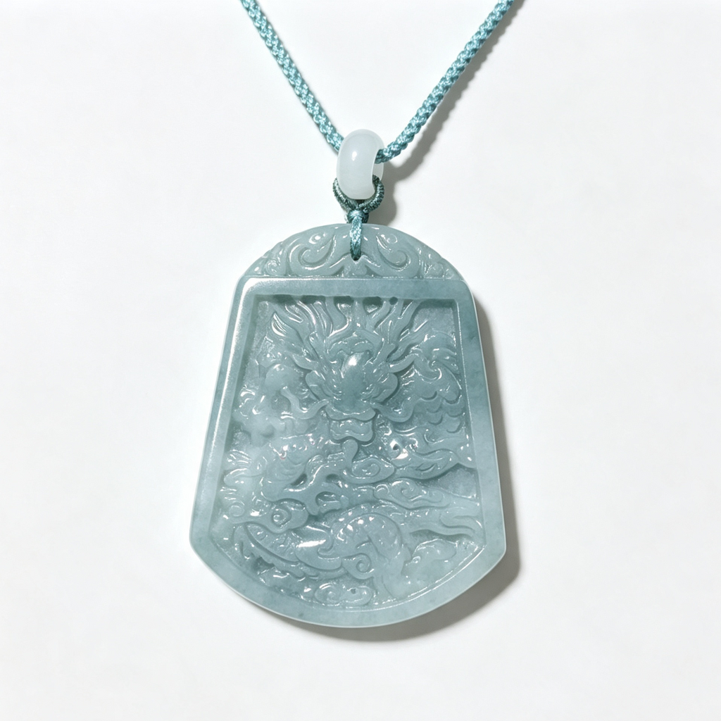 Natural Blue Water A-Grade Jadeite Landscape Necklace