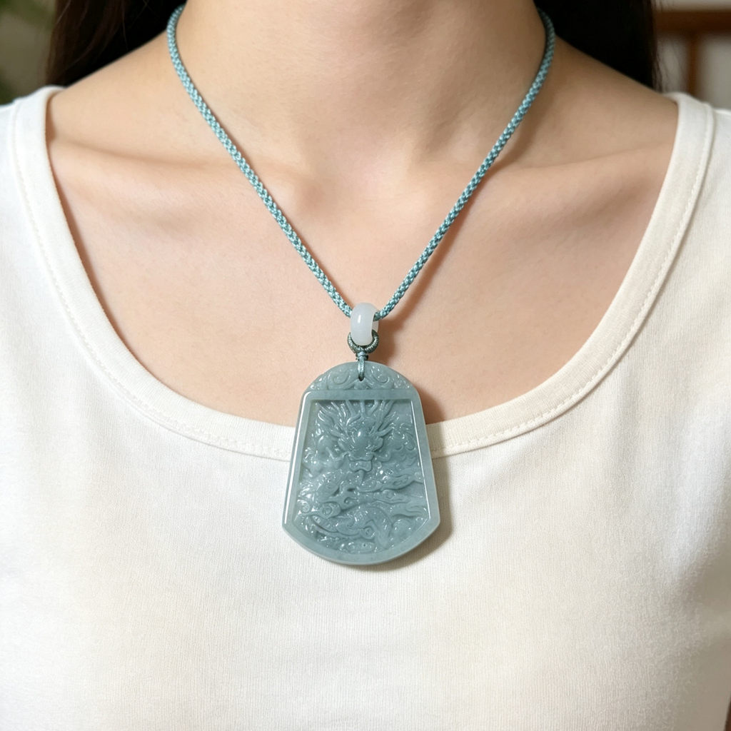 Natural Blue Water A-Grade Jadeite Landscape Necklace