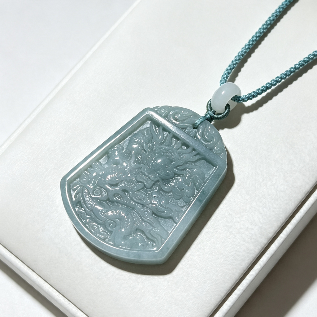 Natural Blue Water A-Grade Jadeite Landscape Necklace
