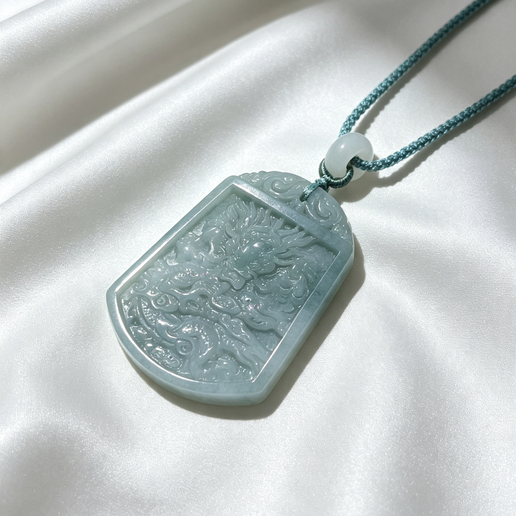 Natural Blue Water A-Grade Jadeite Landscape Necklace