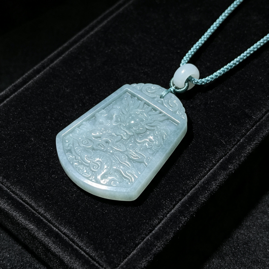 Natural Blue Water A-Grade Jadeite Landscape Necklace