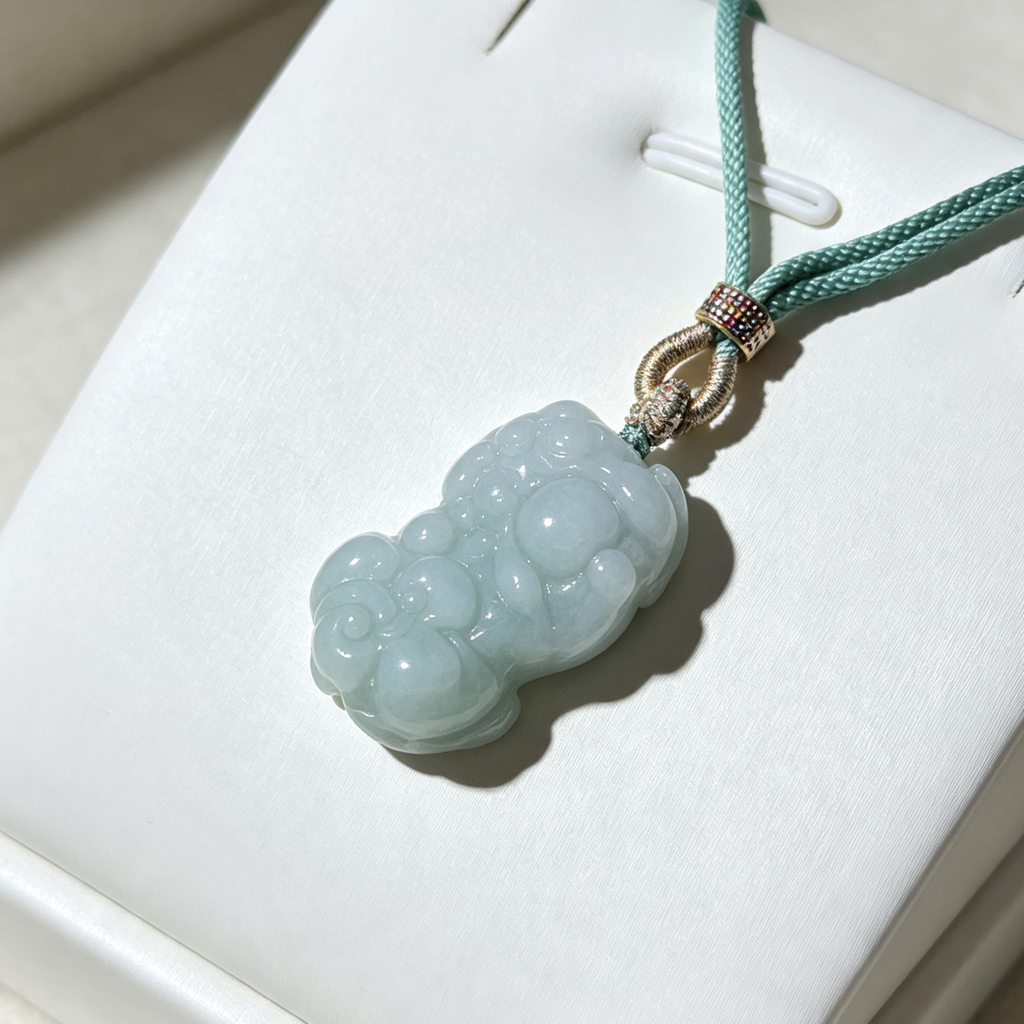 Natural Burmese Jade Pixiu Pendant, Light Green A-Grade Jadeite Necklace Amulet