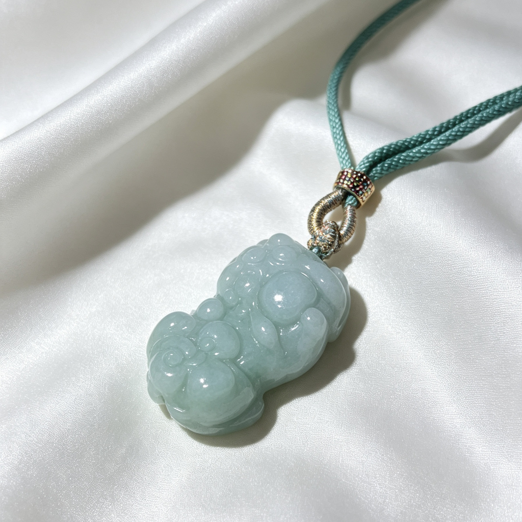 Natural Burmese Jade Pixiu Pendant, Light Green A-Grade Jadeite Necklace Amulet