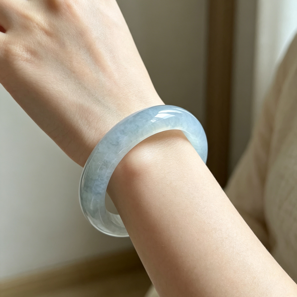 Natural Blue Ice Jade Bangle
