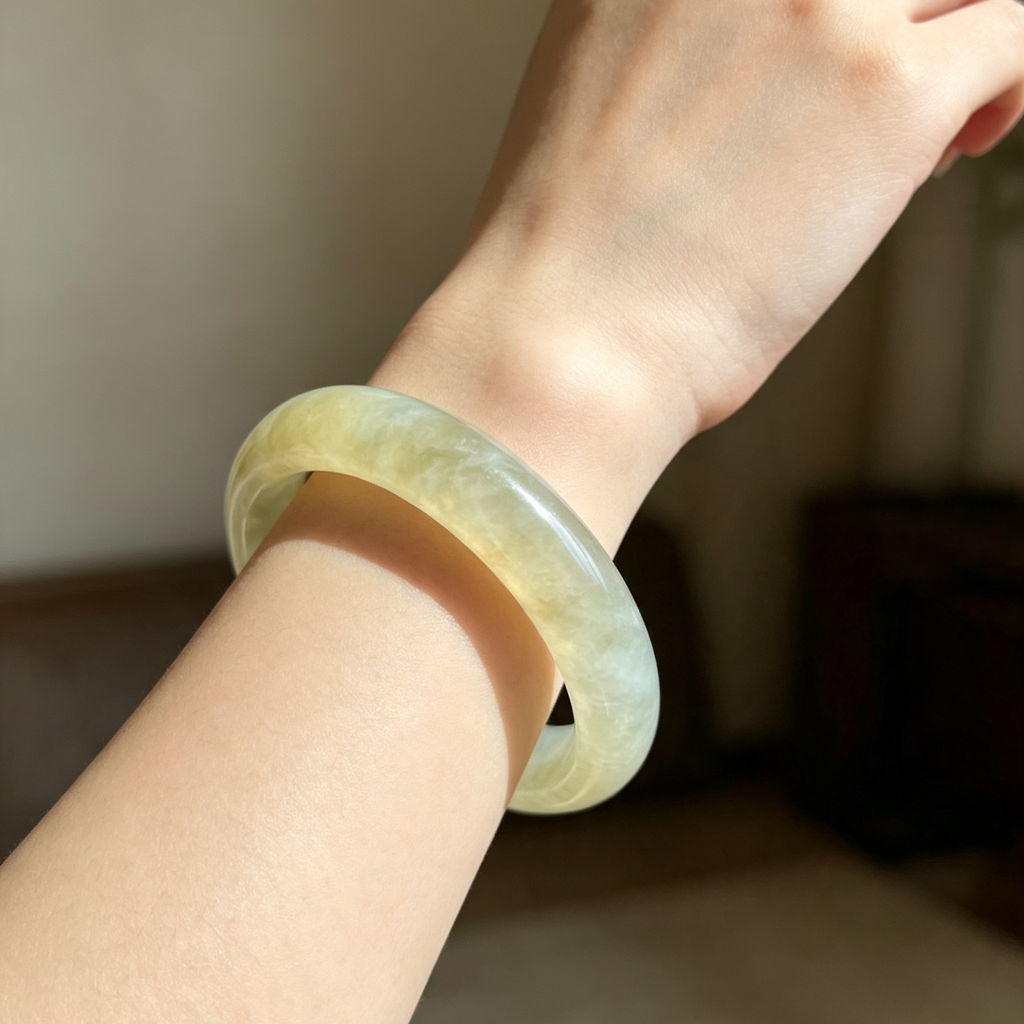 Natural Citrine Bangle Bracelet, Pale Yellow Clear Citrine Solid Bangle