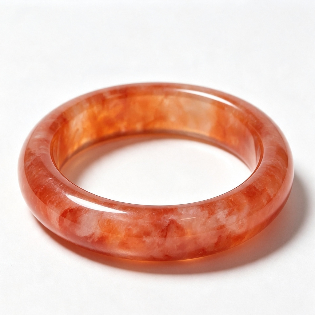 Natural Red Rutile Flower Agate Bangle