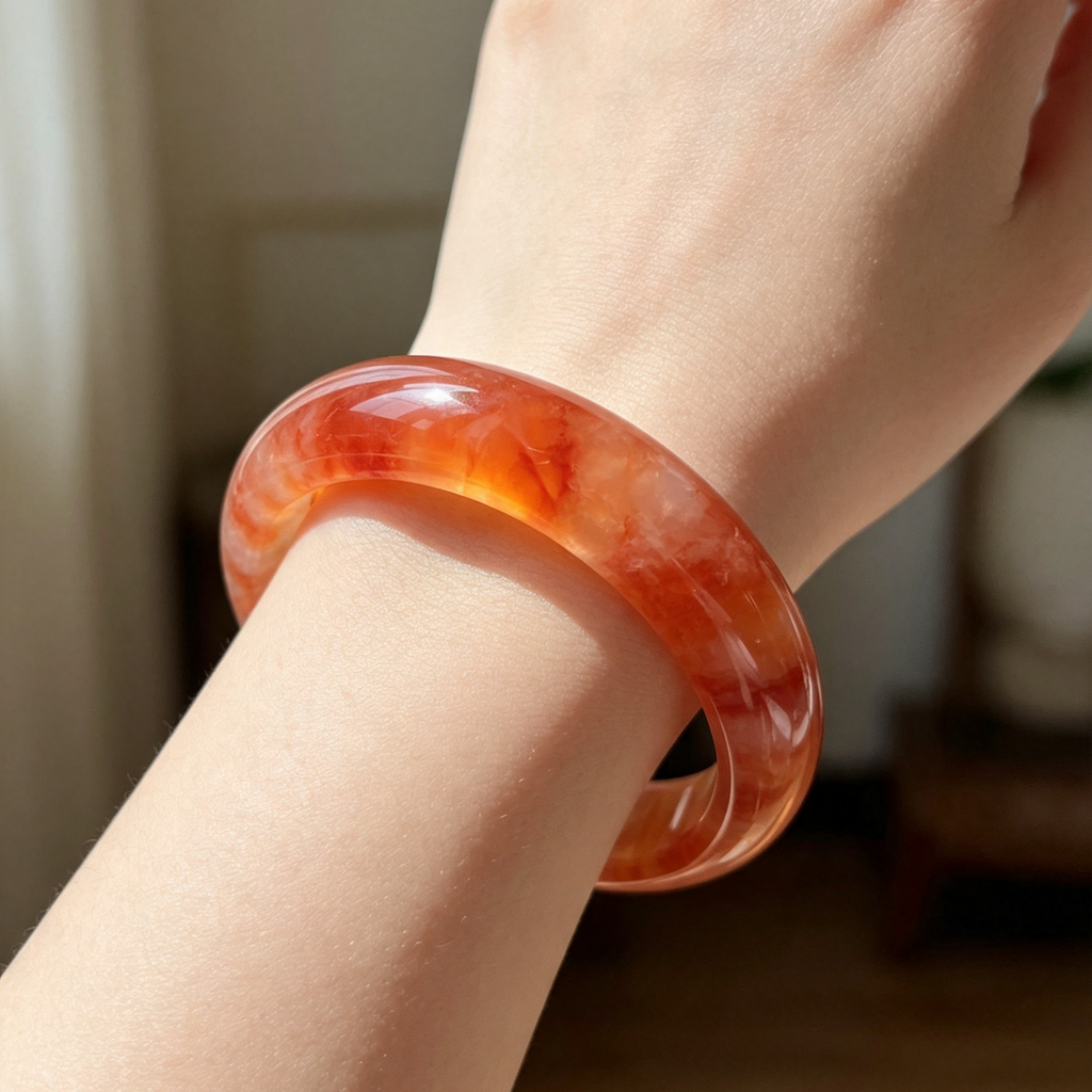 Natural Red Rutile Flower Agate Bangle