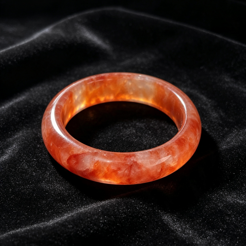 Natural Red Rutile Flower Agate Bangle