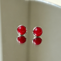 Natural Red Agate Round Stud Earrings, Glossy Red Gemstone Simple Minimalist Daily Jewelry