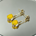 Natural Yellow Agate Dangle Earrings, Gold‑Toned Drop Earrings with Clear Accent Stones, Vintage Elegant Evening Jewelry