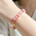 Yanyuan Agate Stretch Bracelet, Carved Pink Pixiu Charm Multicolor Round Bead Bracelet