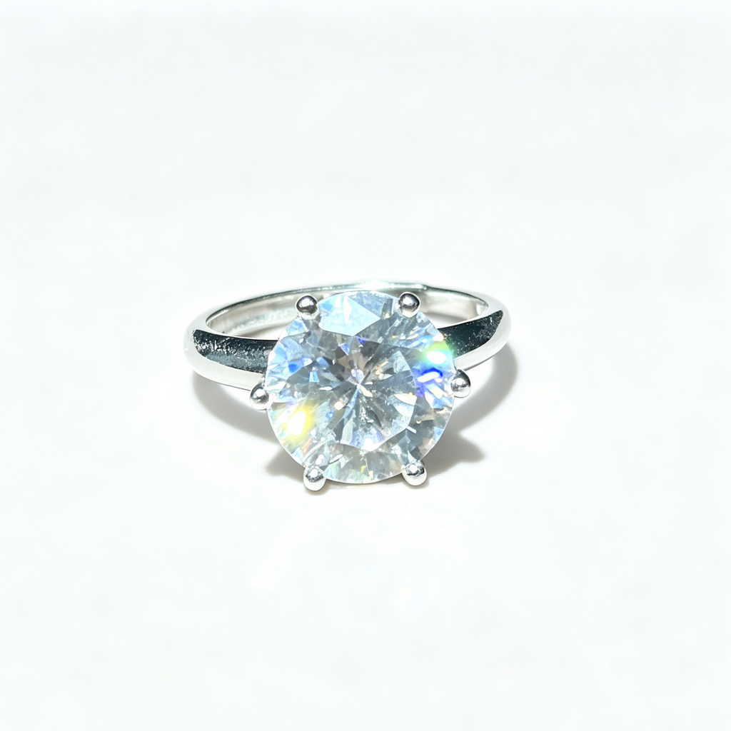 Round Brilliant Solitaire Engagement S925 Ring, Classic 6‑Prong Large Simulated Diamond Promise Ring