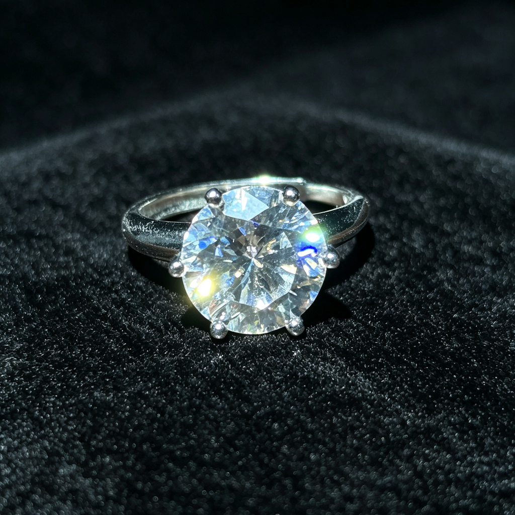 Round Brilliant Solitaire Engagement S925 Ring, Classic 6‑Prong Large Simulated Diamond Promise Ring