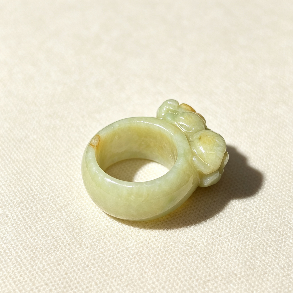Natural Jadeite Carved Pixiu Ring, Hand‑Carved Pi‑Yao Solid Jade Band Ring