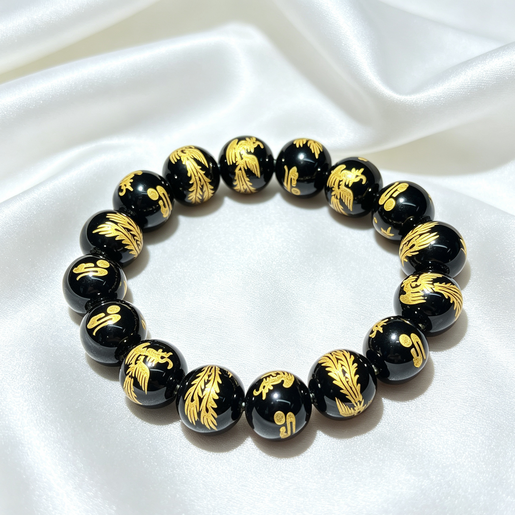 Natural Black Obsidian Stretch Bracelet
