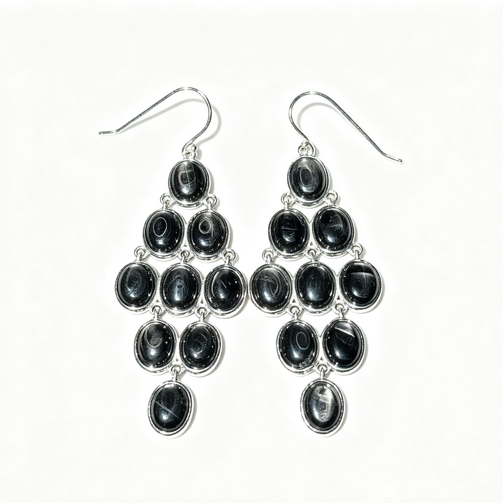 Natural Black Onyx Chandelier Drop Earrings