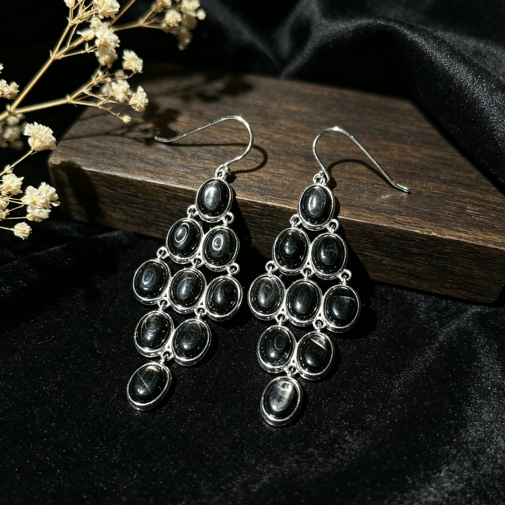 Natural Black Onyx Chandelier Drop Earrings