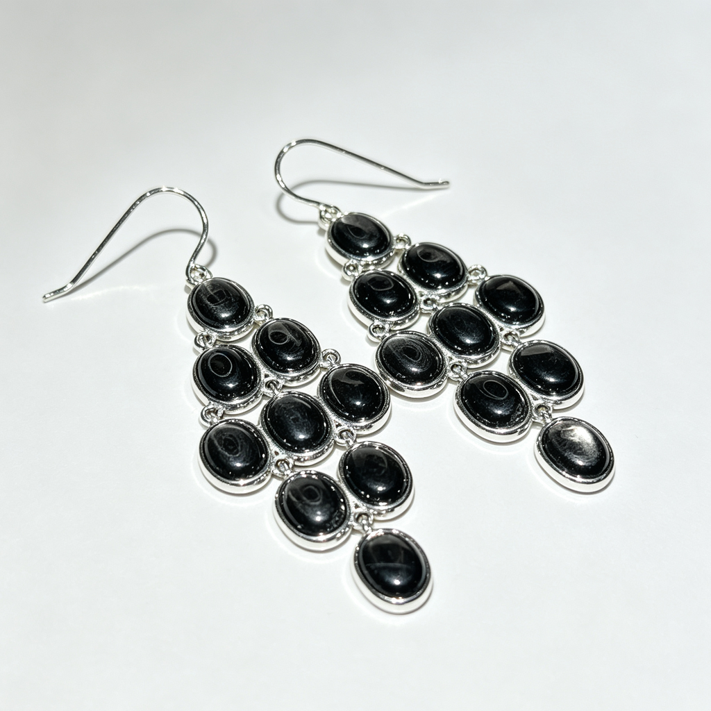 Natural Black Onyx Chandelier Drop Earrings
