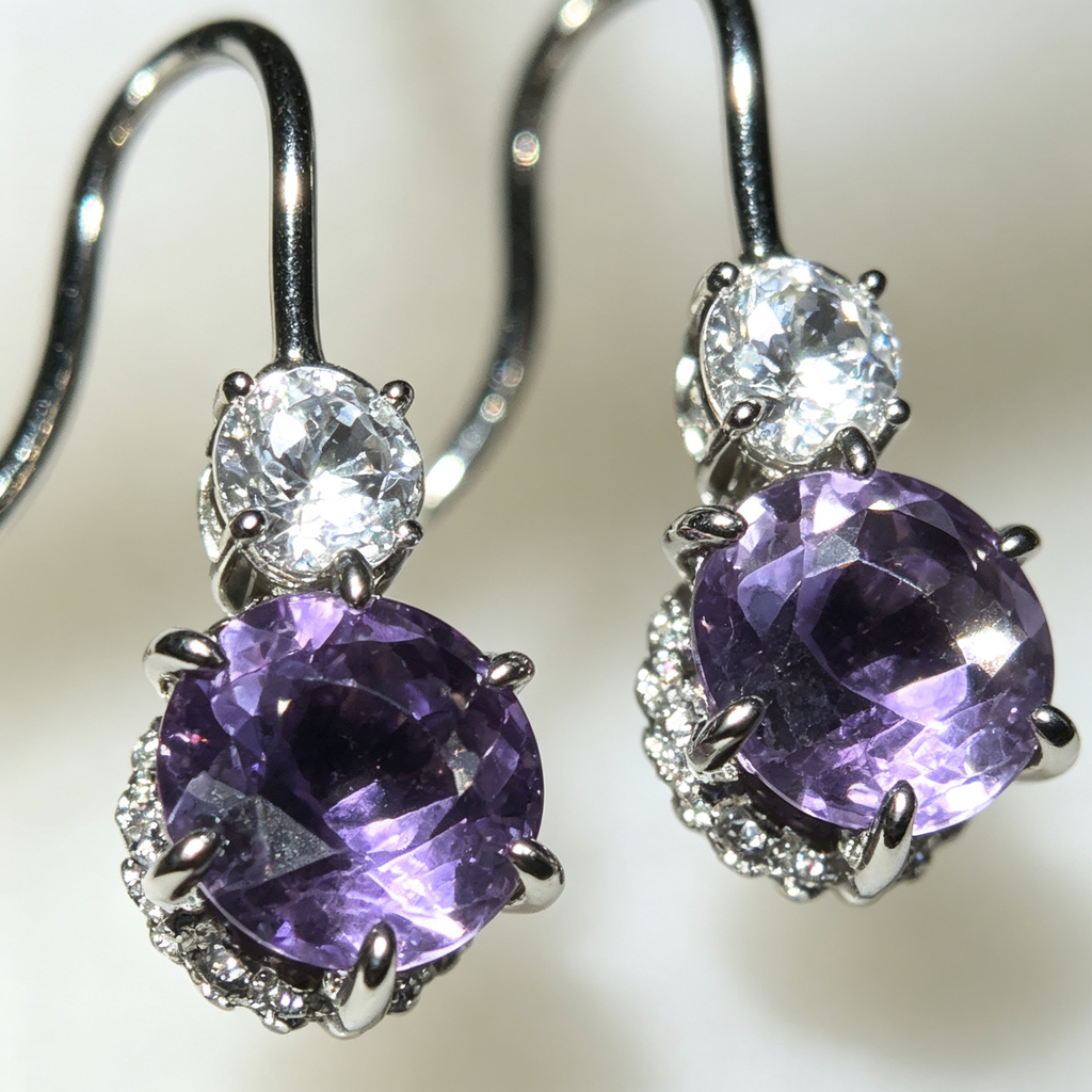 Natural Amethyst Dangle Drop Earrings