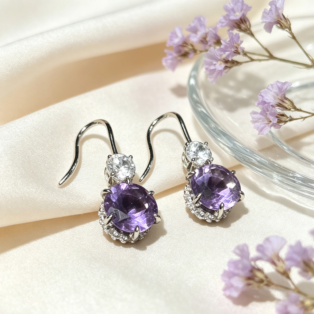 Natural Amethyst Dangle Drop Earrings