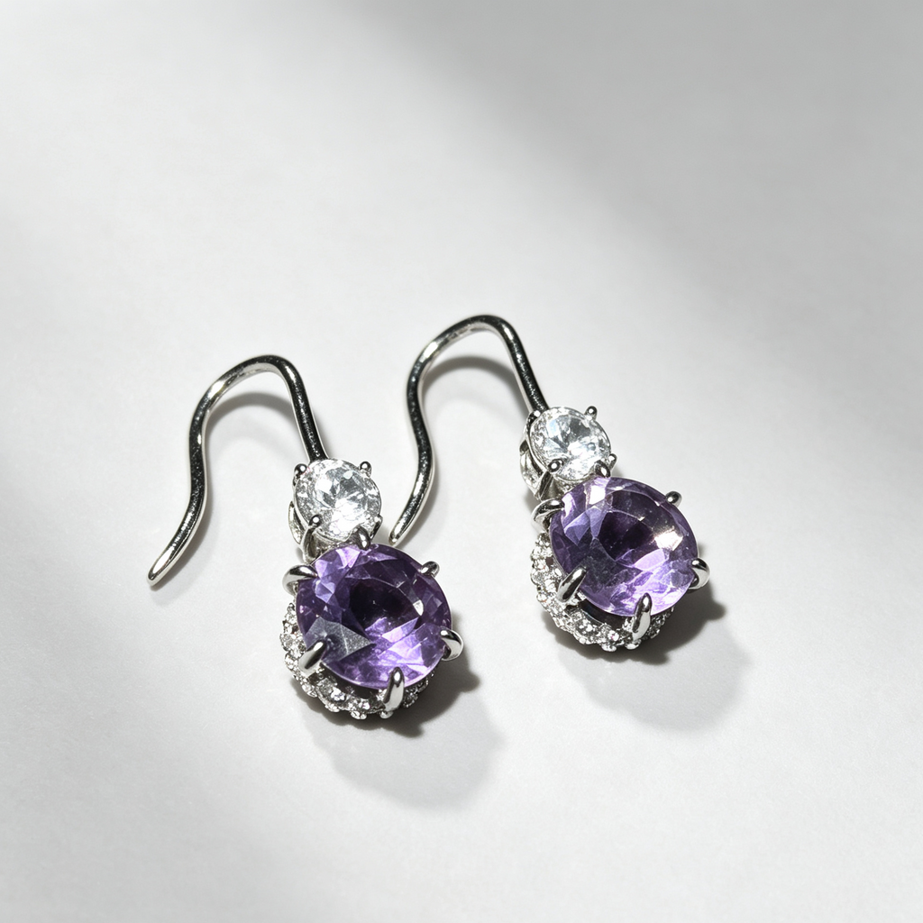 Natural Amethyst Dangle Drop Earrings