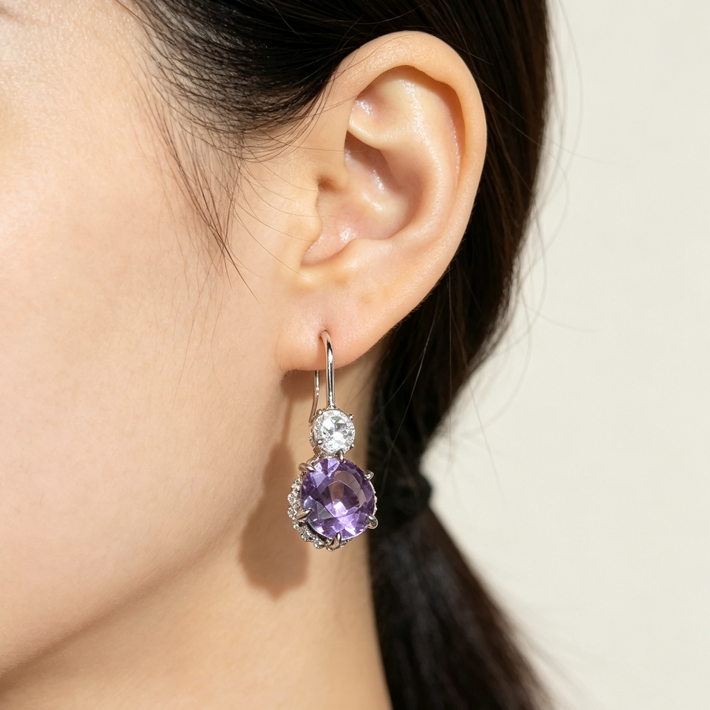 Natural Amethyst Dangle Drop Earrings