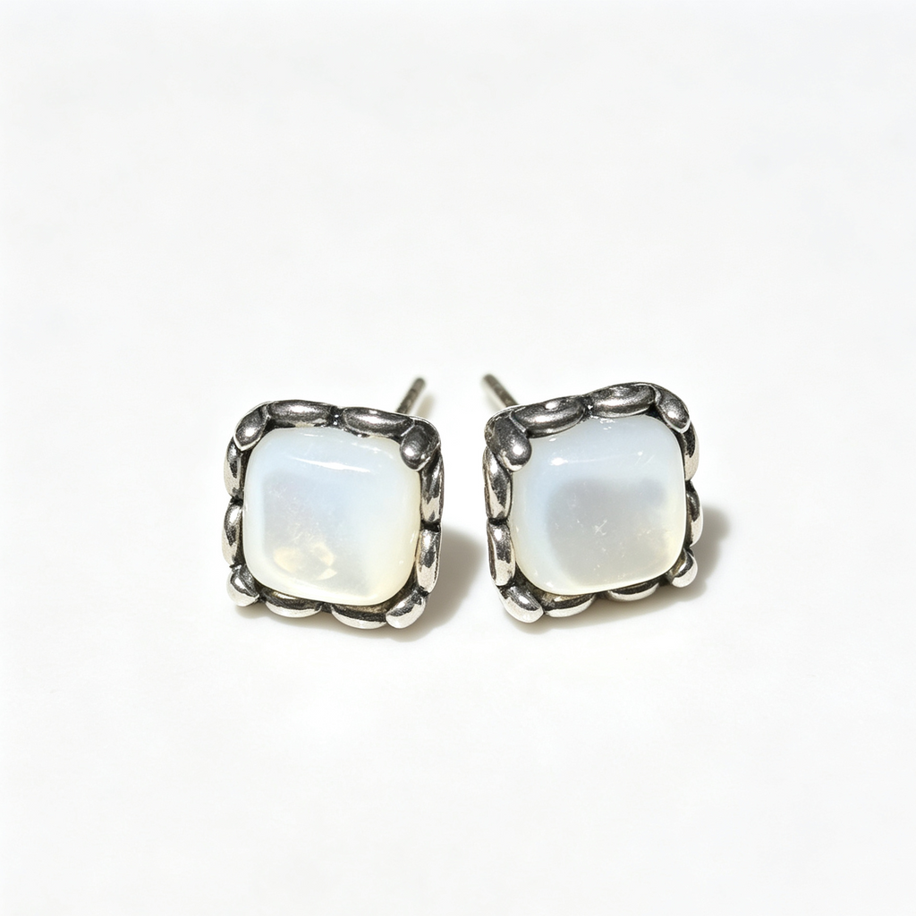 Natural Moonstone Square Cushion Stud Earrings
