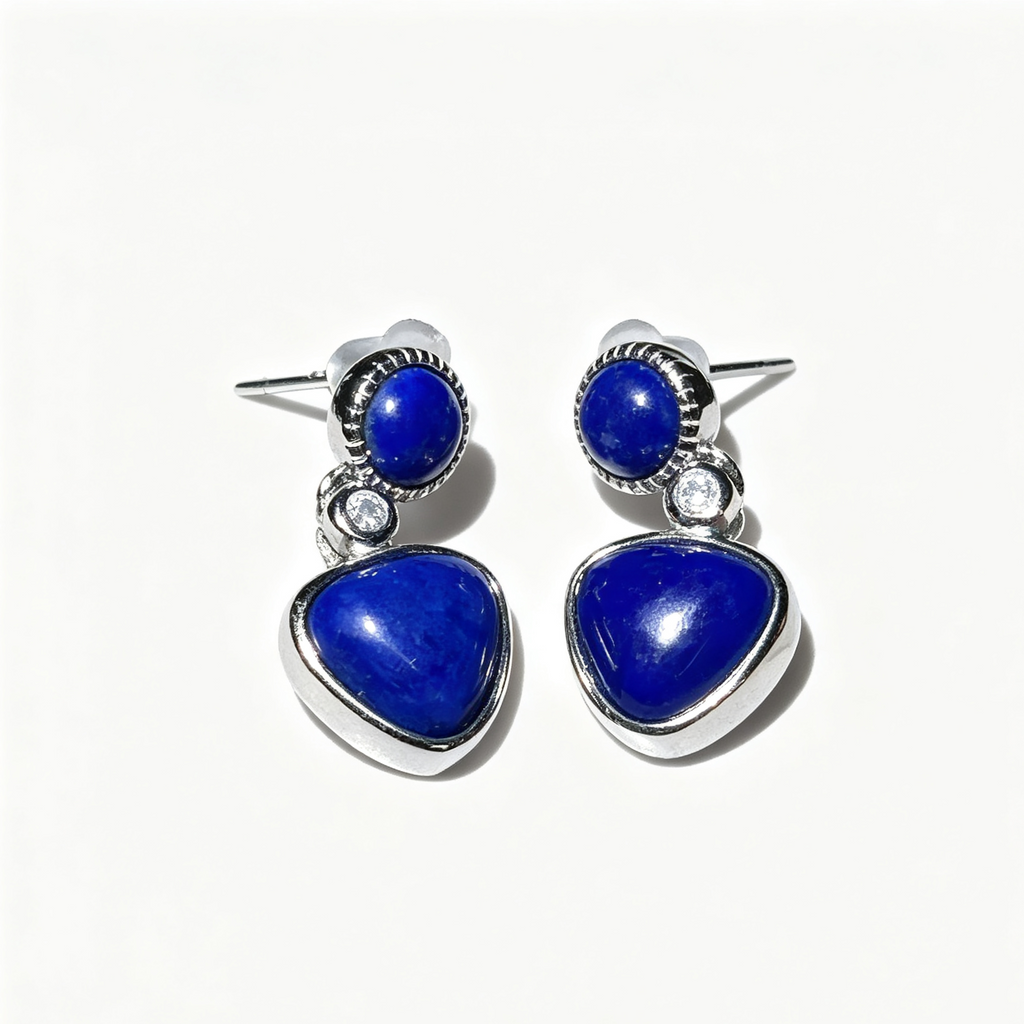 Natural Lapis Lazuli Heart‑Shaped Dangle Stud Earrings
