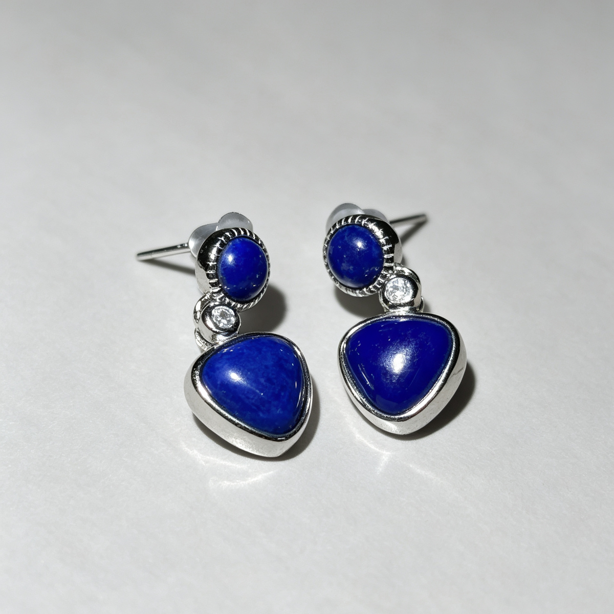 Natural Lapis Lazuli Heart‑Shaped Dangle Stud Earrings