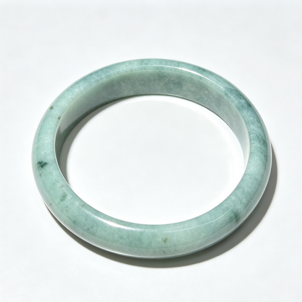 Natural Jadeite Bangle, Soft Light‑Green Solid Jade Bangle
