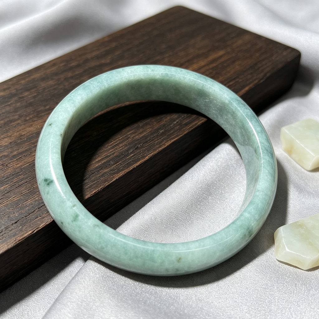 Natural Jadeite Bangle, Soft Light‑Green Solid Jade Bangle