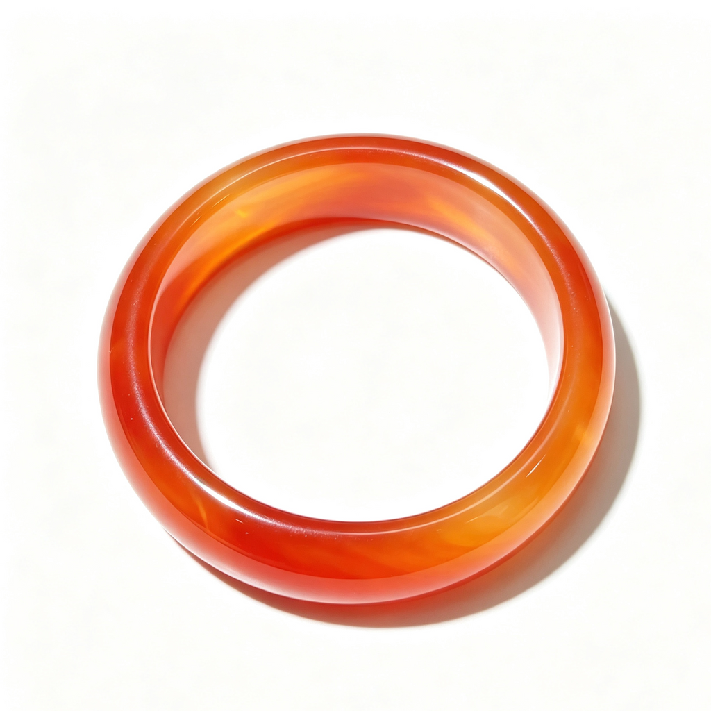 Natural Red Agate Bangle, Warm Orange‑Red Banded Agate Solid Bangle
