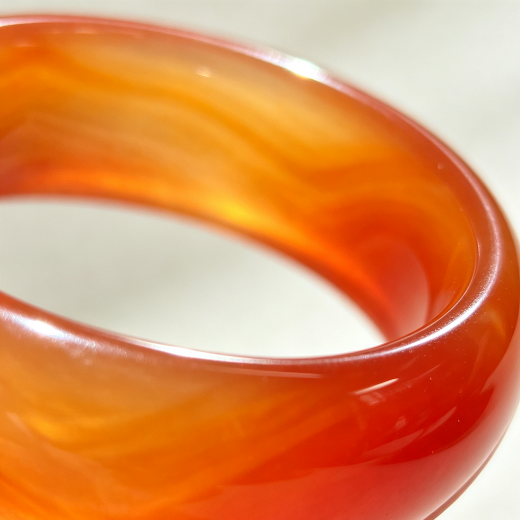 Natural Red Agate Bangle, Warm Orange‑Red Banded Agate Solid Bangle