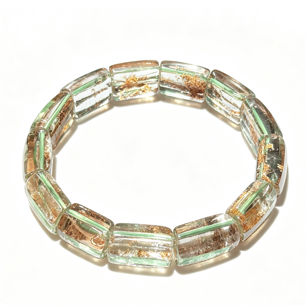 Natural Moss Agate Flat Bead Stretch Bracelet