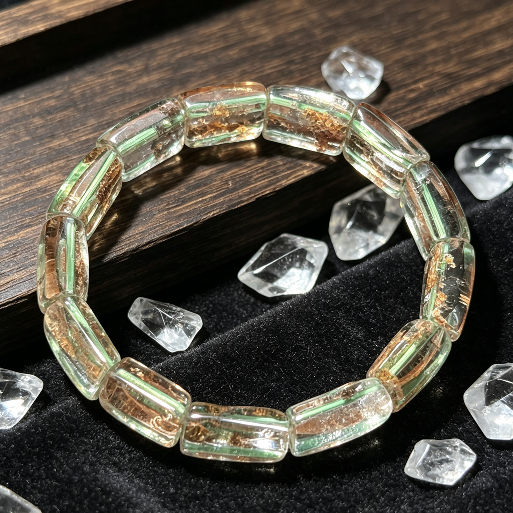 Natural Moss Agate Flat Bead Stretch Bracelet