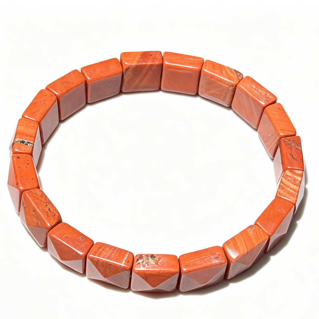 Natural Red Jasper Faceted Flat Bead Stretch Bracelet