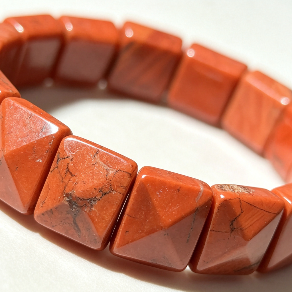 Natural Red Jasper Faceted Flat Bead Stretch Bracelet